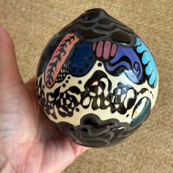 Handmade Ceramic Art Pottery Vase Round Studio Pottery Modernist 4" - Picture 8 of 8